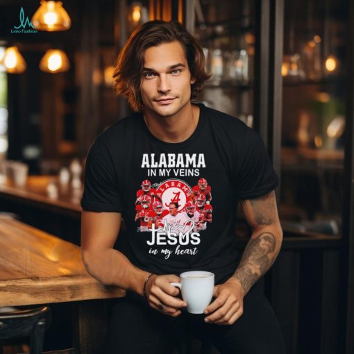 Alabama Crimson Tide in my veins Jesus in my heart player signatures logo 2024 shirt
