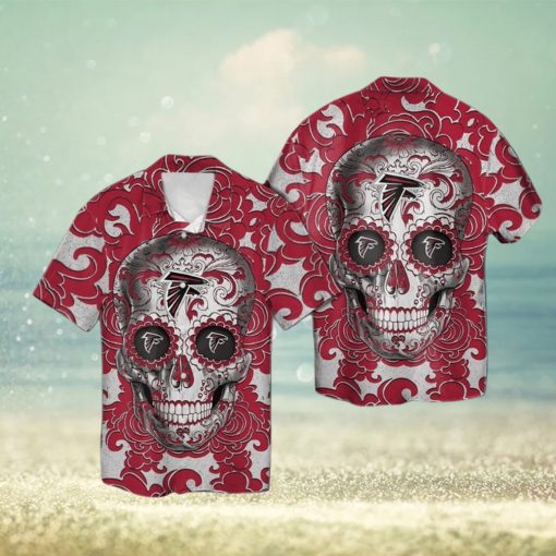 Atlanta Falcons Sugarskull Short Sleeve Button Up Tropical Hawaiian Shirt