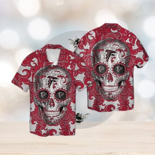 Atlanta Falcons Sugarskull Short Sleeve Button Up Tropical Hawaiian Shirt