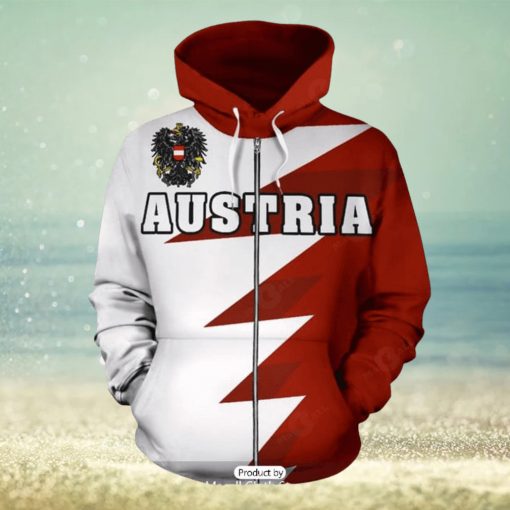 Austria Flag Tooth Style Zip Up Hoodie 3D