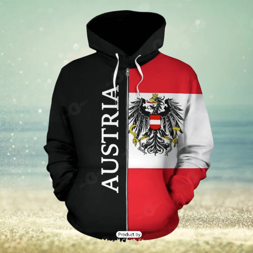 Austria Hoodie Coat Of Arms Flag Half Style Zip Up Hoodie 3D Austria Hoodie Coat Of Arms Flag Half Style Zip Up Hoodie 3D