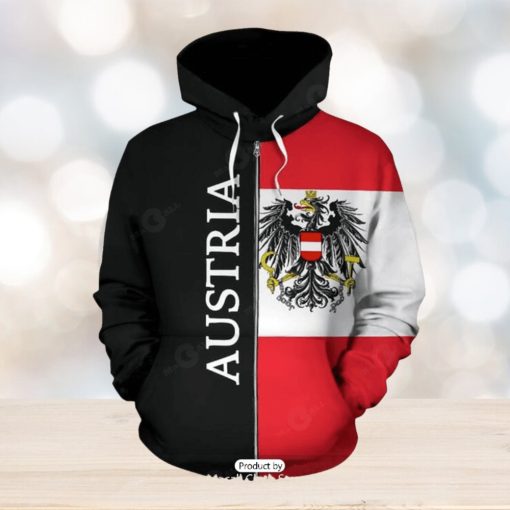Austria Hoodie Coat Of Arms Flag Half Style Zip Up Hoodie 3D