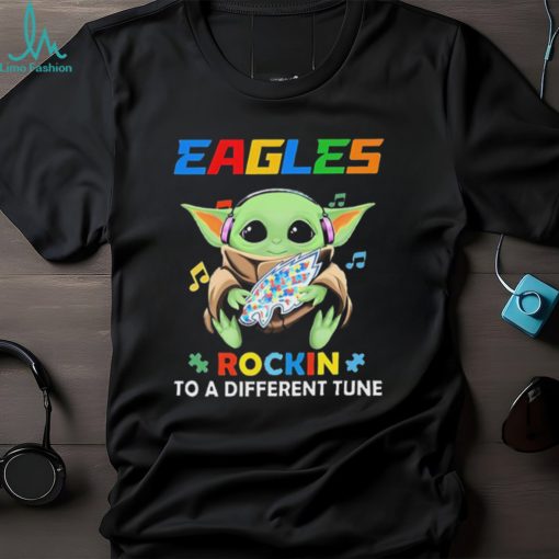 Autism Philadelphia Eagles Baby Yoda Rockin To A Different Tune Shirt