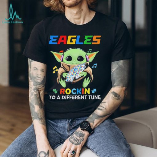 Autism Philadelphia Eagles Baby Yoda Rockin To A Different Tune Shirt