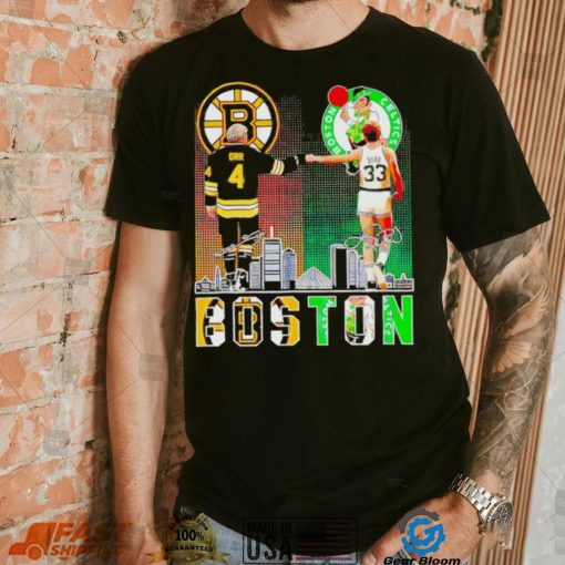 Awesome boston Sports Team Bobby Orr Boston Bruins and Larry Bird Boston Celtics signatures signatures shirt