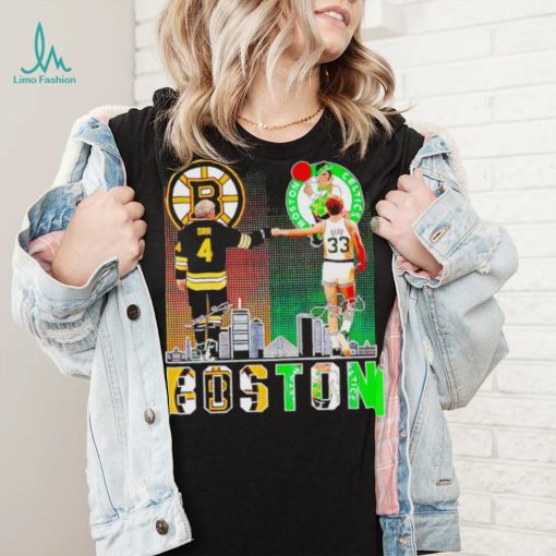 Awesome boston Sports Team Bobby Orr Boston Bruins and Larry Bird Boston Celtics signatures signatures shirt