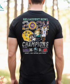 Awesome mascots lsu tigers and wisconsin badgers reliaquest bowl 2024 champions helmet shirt