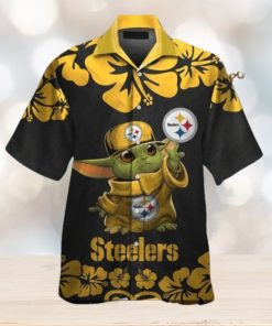 Baby Yoda Button Up Pittsburg Steelers Tropical Hawaiian Shirt