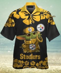 Baby Yoda Button Up Pittsburg Steelers Tropical Hawaiian Shirt