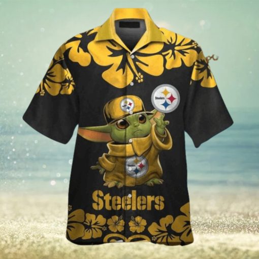 Baby Yoda Button Up Pittsburg Steelers Tropical Hawaiian Shirt