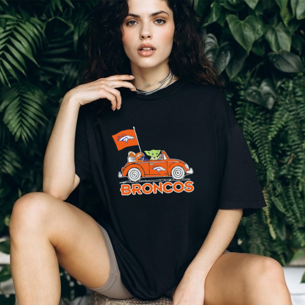 Baby Yoda drive a car Denver Broncos football flag logo shirt Baby Yoda drive a car Denver Broncos football flag logo shirt