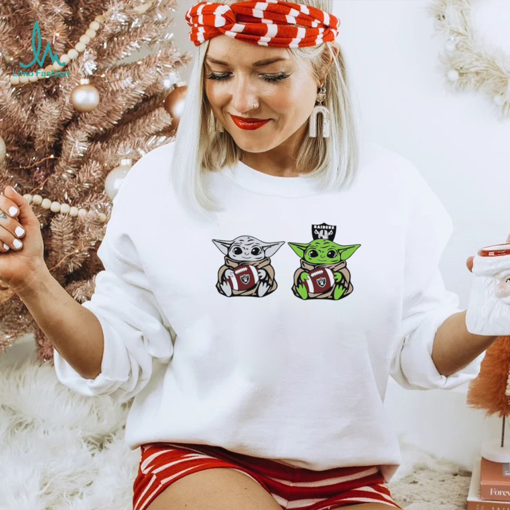 Baby Yoda hug the ball Las Vegas Raiders football logo shirt