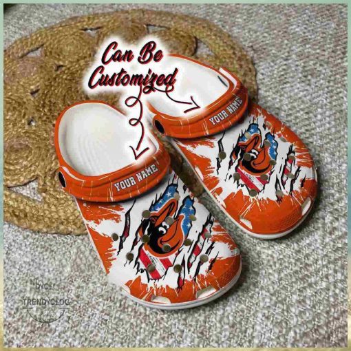 Baltimore Orioles Crocs Baseball Ripped American Flag Clog Shoes Gift