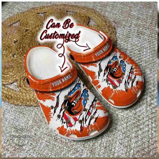 Baltimore Orioles Crocs Baseball Ripped American Flag Clog Shoes Gift