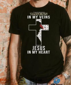 Baltimore Ravens NFL In My Veins Jesus In My Heart Cross 2024 T Shirt