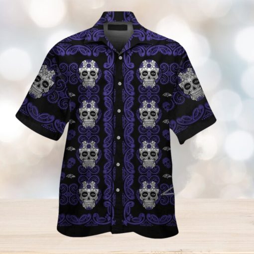 Baltimore Ravensskull Short Sleeve Button Up Tropical Hawaiian Shirt VER01