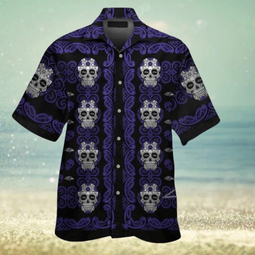 Baltimore Ravensskull Short Sleeve Button Up Tropical Hawaiian Shirt VER01