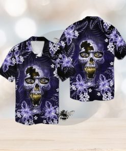 Baltimore Ravensskull Short Sleeve Button Up Tropical Hawaiian Shirt VER02