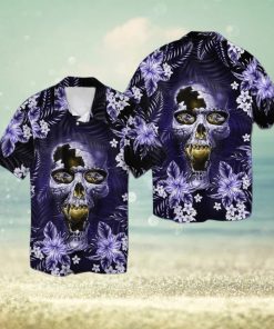 Baltimore Ravensskull Short Sleeve Button Up Tropical Hawaiian Shirt VER02