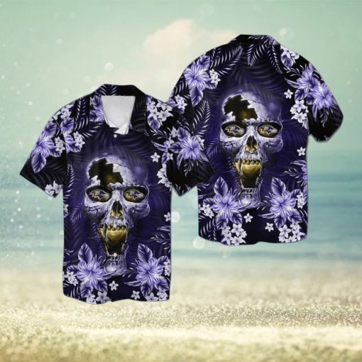 Baltimore Ravensskull Short Sleeve Button Up Tropical Hawaiian Shirt VER02