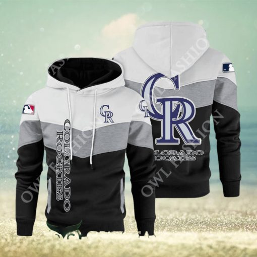Baseball Colorado Rockies Team MLB Black White Printed Hoodie