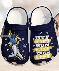 Baseball Hit Hard Run Fast Gift For Lover Rubber Crocs Comfy Footwear