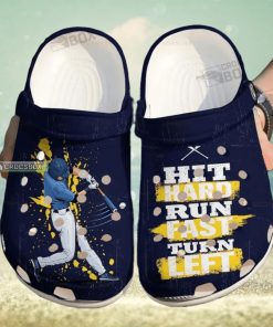 Baseball Hit Hard Run Fast Gift For Lover Rubber Crocs Comfy Footwear