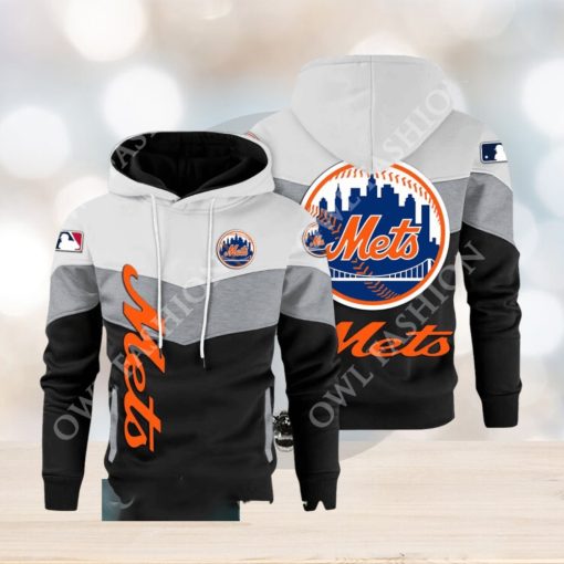 Baseball New York Mets Team MLB Black White Printed Hoodie
