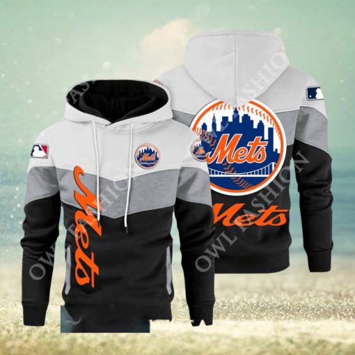 Baseball New York Mets Team MLB Black White Printed Hoodie