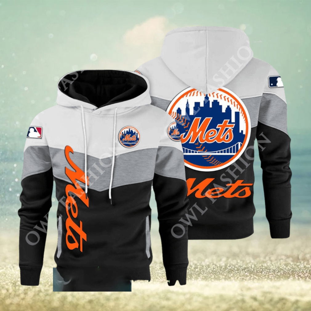 Baseball New York Mets Team MLB Black White Printed Hoodie Baseball New York Mets Team MLB Black White Printed Hoodie