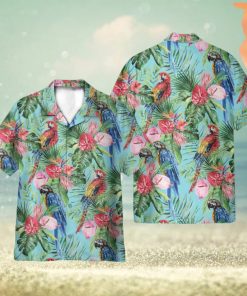 Beach Parrot Tropical Flowers Pattern 3D Hawaiian Shirt Holiday Gift