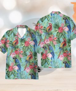 Beach Parrot Tropical Flowers Pattern 3D Hawaiian Shirt Holiday Gift