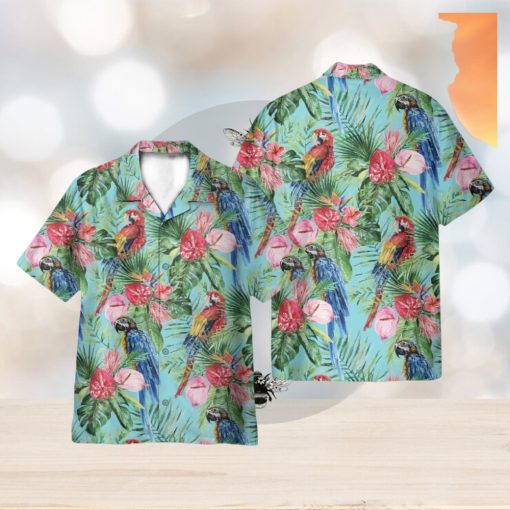 Beach Parrot Tropical Flowers Pattern 3D Hawaiian Shirt Holiday Gift