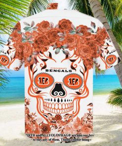 Bengals NFL Flower Skull Classic Full Printed Hawaiian Shirt