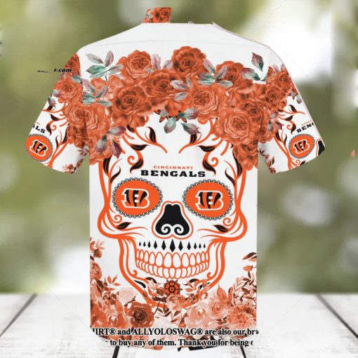 Bengals NFL Flower Skull Classic Full Printed Hawaiian Shirt