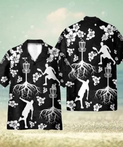 Black And White Disc Golf And Tree Hibiscus Pattern 3D Hawaiian Shirt Holiday Gift