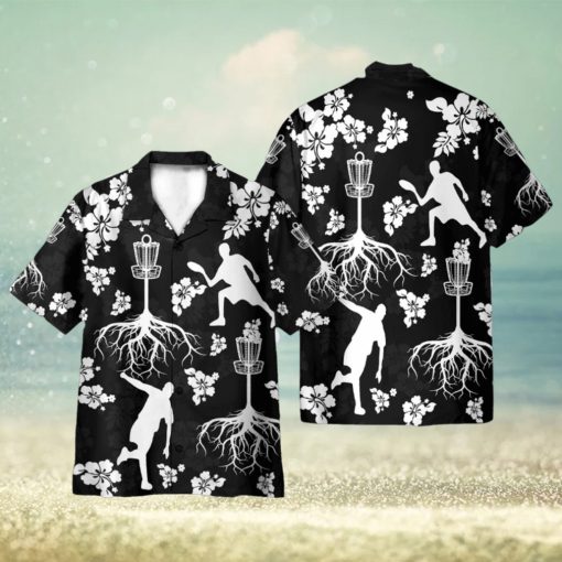 Black And White Disc Golf And Tree Hibiscus Pattern 3D Hawaiian Shirt Holiday Gift