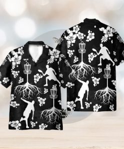 Black And White Disc Golf And Tree Hibiscus Pattern 3D Hawaiian Shirt Holiday Gift