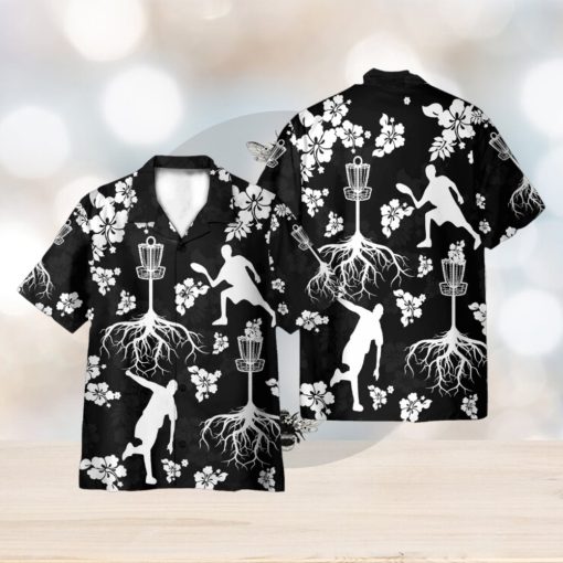 Black And White Disc Golf And Tree Hibiscus Pattern 3D Hawaiian Shirt Holiday Gift