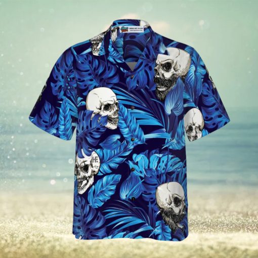 Blue Tropical Floral Summer And Skull Hawaiian Shirt