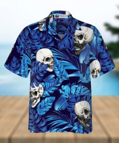 Blue Tropical Floral Summer And Skull Hawaiian Shirt