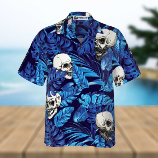 Blue Tropical Floral Summer And Skull Hawaiian Shirt