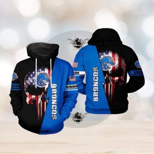 Boise State Broncos NCAA US Flag Skull 3D Printed Hoodie