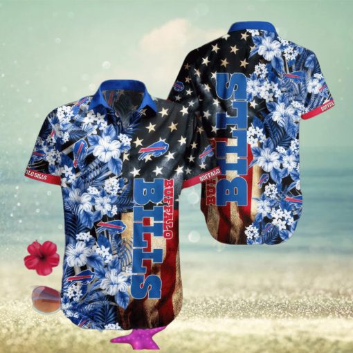 Buffalo Bills Hawaiian Shirt US Flag Flower Pattern All Over Print Gift For Fans NFL