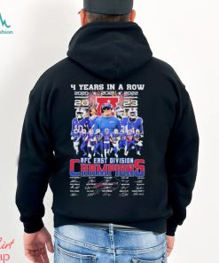Buffalo Bills Team 4 Years In A Row AFC East Division Champions Signatures Shirt, hoodie, sweater, long sleeve and tank top Buffalo Bills Team 4 Years In A Row AFC East Division Champions Signatures Shirt