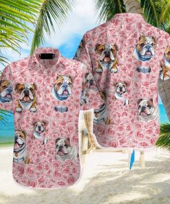 Bulldog Love Rose Best Gifts For Dog Lovers Hawaiian Shirt Aloha Casual Shirt For Men And Women