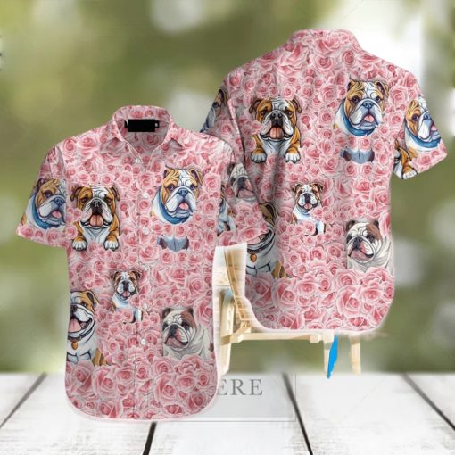 Bulldog Love Rose Best Gifts For Dog Lovers Hawaiian Shirt Aloha Casual Shirt For Men And Women