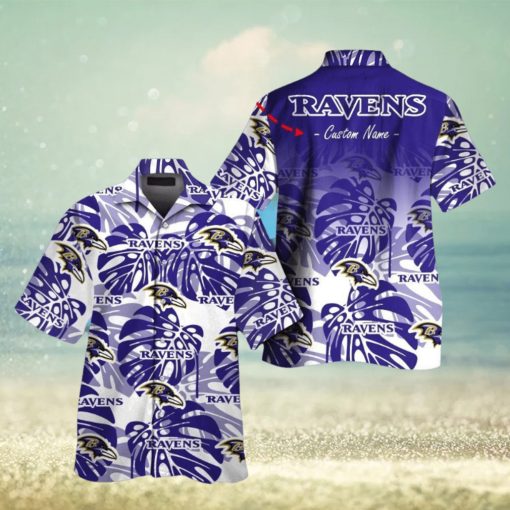 Button Up Baltimore Ravens Short Sleeve Tropical Hawaiian Shirt