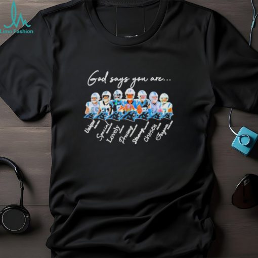 Carolina Panthers God Says You Are Unique Special Lovely Precious Strong Chosen Forgiven Shirt