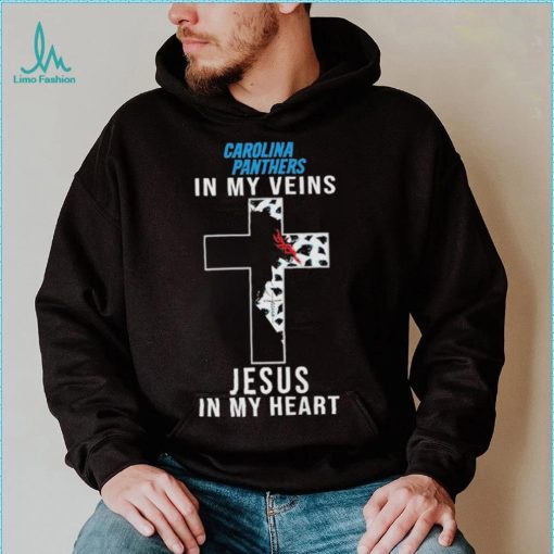 Carolina Panthers NFL In My Veins Jesus In My Heart Cross 2024 T Shirt